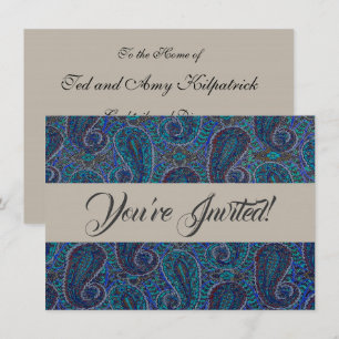 Convite Padrão de Arte Boho Índio Azul Paisley