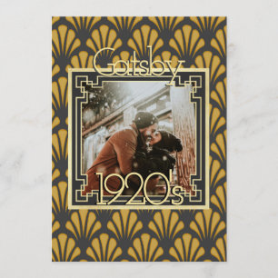 Convite Padrão de arte formal Deco foto em ouro preto