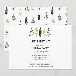 Convite Padrão de Árvore de Natal Preto e Dourado modern