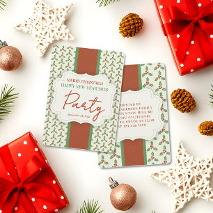 Convite Padrão de Azevinho de Natal Folhas de Azevinho Ver