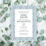 Convite Padrão de Azulejo elegante B'nai Bat Bar Mitzvah<br><div class="desc">Cartão perfeito para anunciar um bar mitzvah, bat mitzvah ou outra celebração judaica! Mão fez arte para você! TOTALMENTE PERSONALIZÁVEL! Clique em "Personalizar" acima para editar o texto. Clique em "editar usando a ferramenta design" para ajustar as fontes, as cores e os posicionamentos e para excluir o design do verso,...</div>