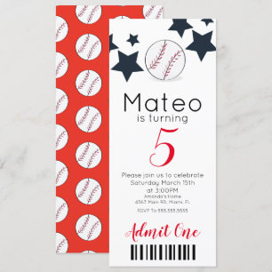 Convite Padrão de Baseball Moderno Estilo de Bilhete Festa