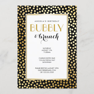 Convite Padrão de Bolinhas moderno preto e Dourado