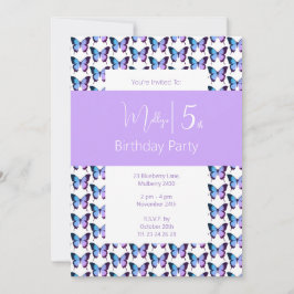 Convite Padrão de borboleta de ilusima 5 roxo Aniversário