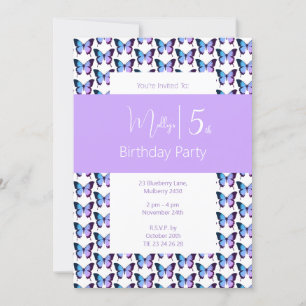 Convite Padrão de borboleta de ilusima 5 roxo Aniversário