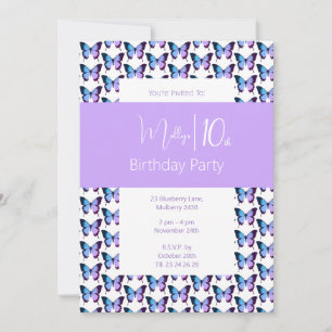 Convite Padrão de Borboleta illusima Roxo Aniversário de 1