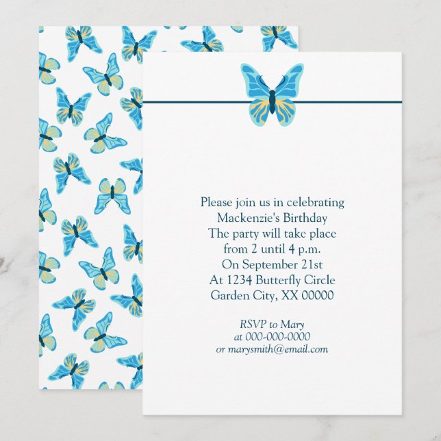 Convite Padrão de Borboletas Cores Personalizadas Gráfica  (Frente/Verso)
