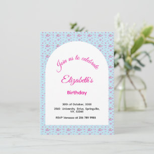 Convite Padrão de botões de lilás rosa festa de aniversári