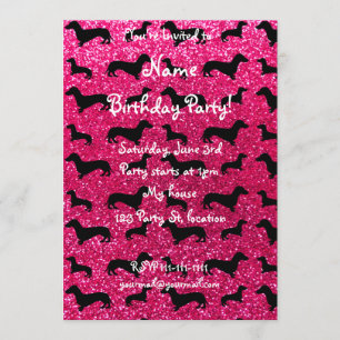 Convite Padrão de brilho de dachshund rosa rosa