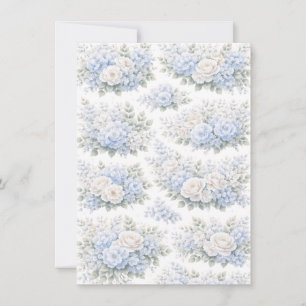 Convite Padrão de Buquê Floral Branco Azul Suave Romântico