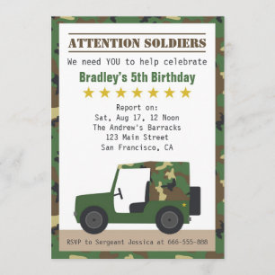 Convite Padrão de Camuflagem Militar Soldado Menino Aniver