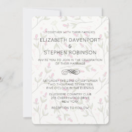 Convite Padrão de casamento de flores silvestres rosa e ve
