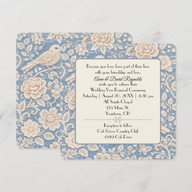 Convite Padrão de Chinoiserie de Casamento com Pássaros e  (Frente/Verso)