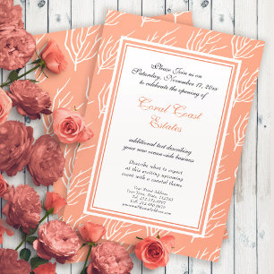 Convite Padrão de Coral Cores Personalizadas Evento Costei