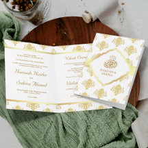 Padrão de Damasco Branco e Dourado para Casamento