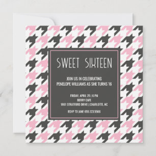 Convite Padrão de dente rosa-preto de pré-disquete Doce 16