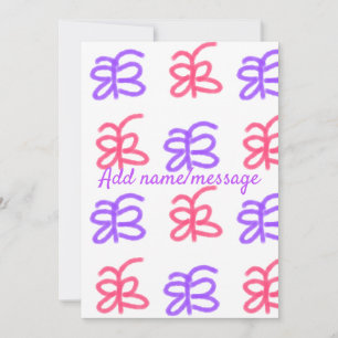 Convite Padrão de desenho de borboleta rosa roxo com texto