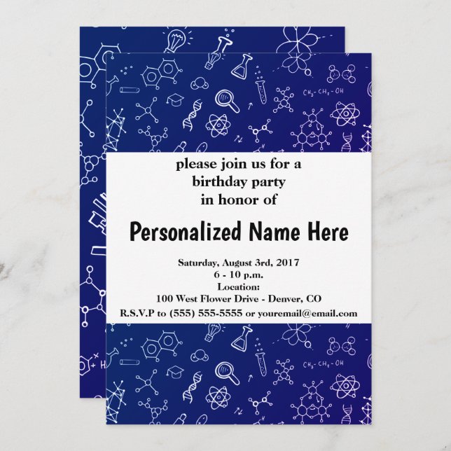 Convite Padrão de desenho de ciência/química (Frente/Verso)