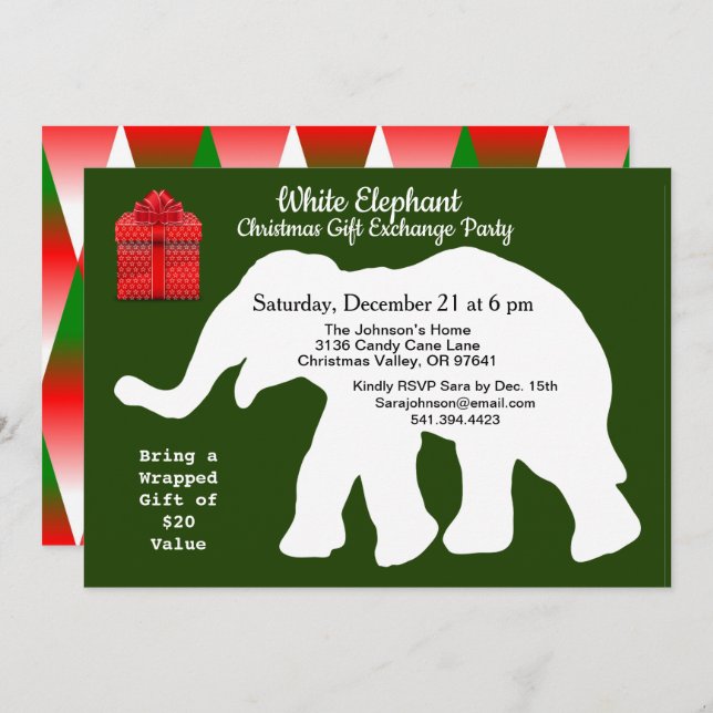 Convite Padrão de Diamante de Natal do Elefante Branco (Frente/Verso)