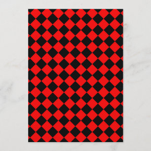 Convite Padrão de Diamante Xadrez Vermelho Preto