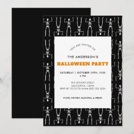 Convite Padrão de Esqueleto Assustador Festa de Halloween