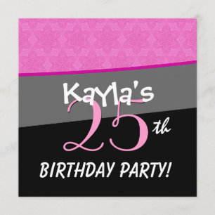 Convite Padrão de estrela de flores preta e rosa de anive