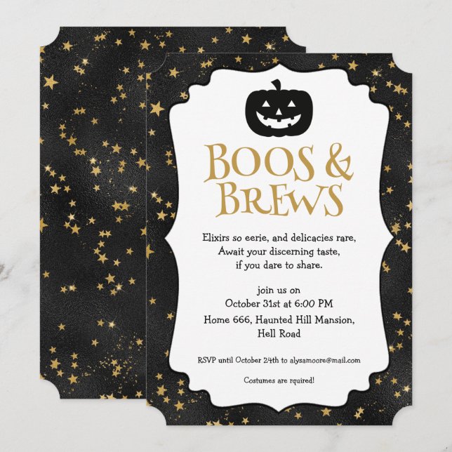 Convite Padrão de Estrelas de Festa de Halloween (Frente/Verso)