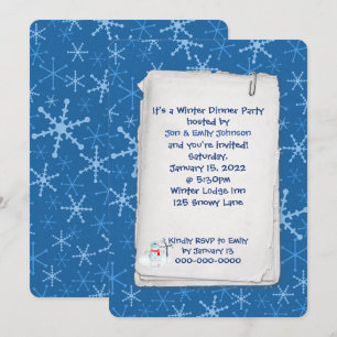 Convite padrão de flocos de neve azuis de festas de inver