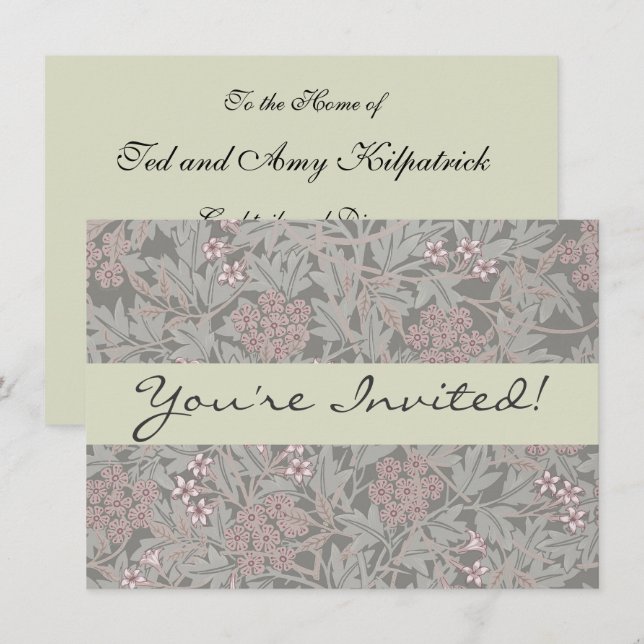 Convite Padrão de Flor de Jasmim de William Morris (Frente/Verso)