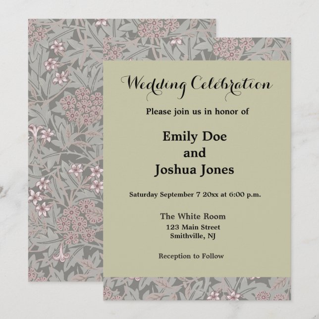 Convite Padrão de Flor de Jasmim de William Morris (Frente/Verso)