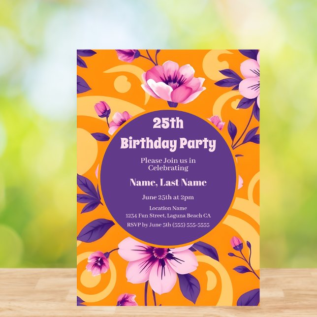 Convite Padrão de Flor de Verão Vibrante - Curativo de Dop (Vibrant Summer Flower Pattern – Dopamine Dressing Birthday Party Invitation )