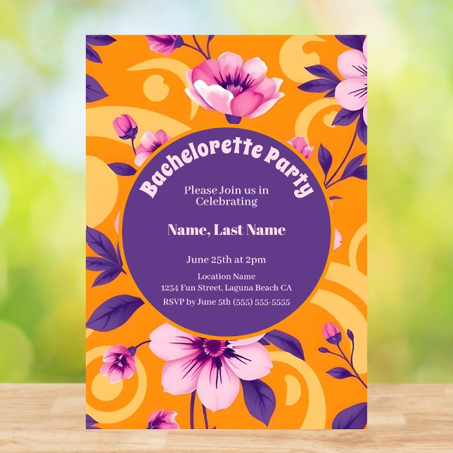 Convite Padrão de Flor de Verão Vibrante - Curativo de Dop (Vibrant Summer Flower Pattern – Dopamine Dressing-Bachelorette Party Invitation)