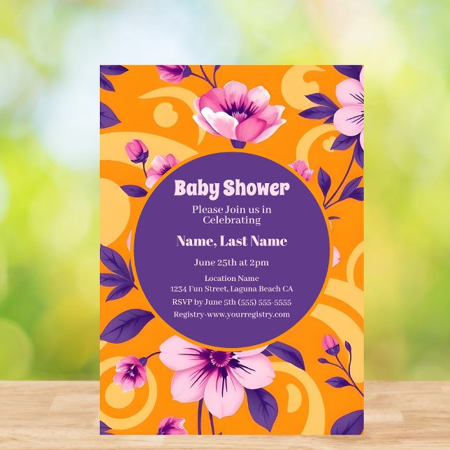 Convite Padrão de Flor de Verão Vibrante - Curativo de Dop (Vibrant Summer Flower Pattern – Dopamine Dressing-Baby Shower Invitation )