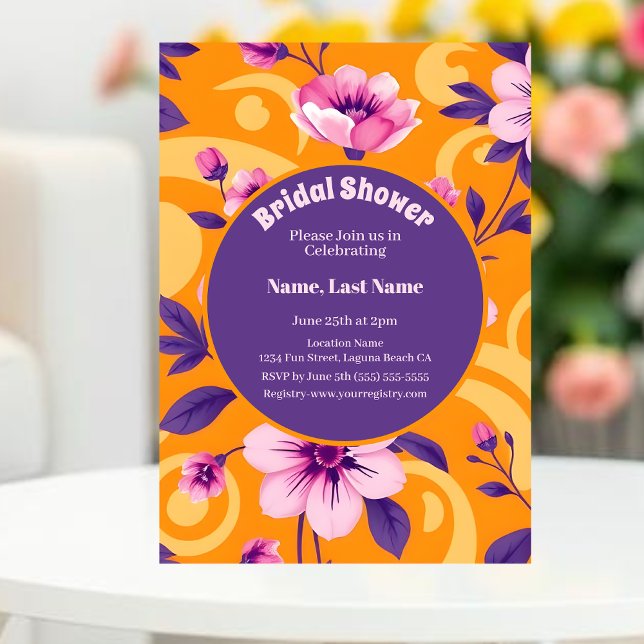 Convite Padrão de Flor de Verão Vibrante - Curativo de Dop (Vibrant Summer Flower Pattern – Dopamine Dressing-Bridal Shower Invitation )