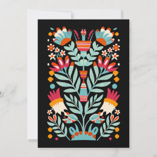 Convite Padrão de Flor Otomi Arte Floral Mexicana