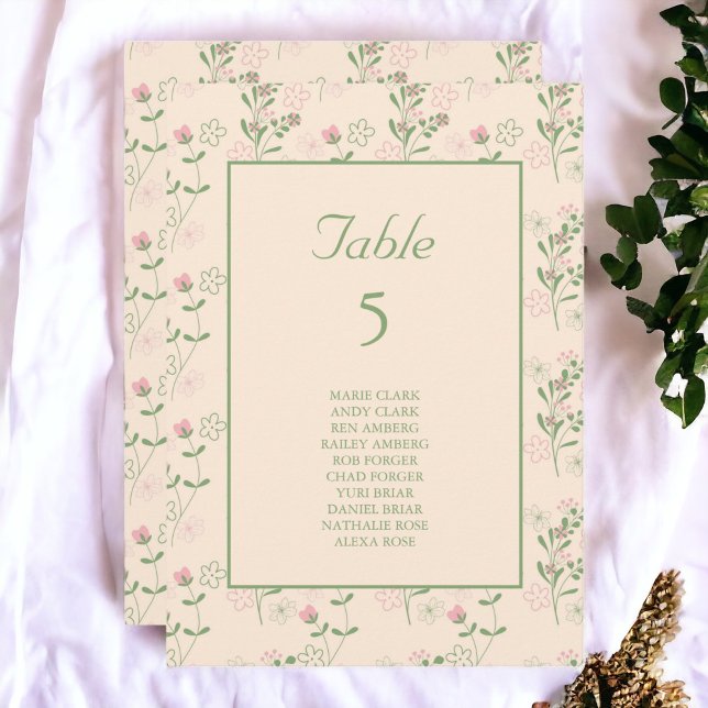 Convite Padrão de Flor Verde Rosa Y2K 70s Rosa Verde (Zazzle Pink Green Retro Y2K 70s Flower Pattern Table Number)