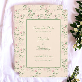 Convite Padrão de Flor Verde Rosa Y2K 70s Rosa Verde