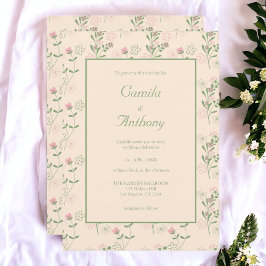 Convite Padrão de Flor Verde Rosa Y2K 70s Rosa Verde