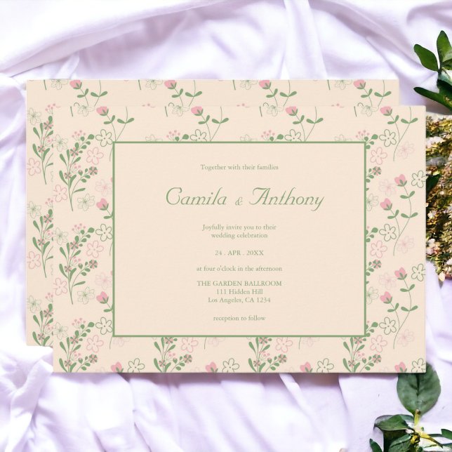 Convite Padrão de Flor Verde Rosa Y2K 70s Rosa Verde (Zazzle Pink Green Retro Y2K 70s Flower Pattern Invitation)
