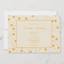 Convite Padrão de Flor Y2K 70s do Orange Beige Retro