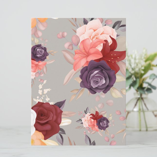 Convite Padrão de flores coloridas incluindo rosas (Em pé/Frente)