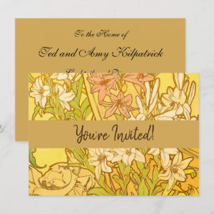 Convite Padrão de Flores de Lírio de Alphonse Mucha: Art N