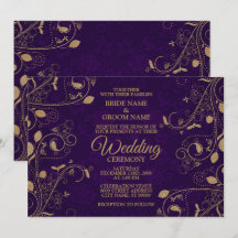 Padrão de Folhas Florais Douradas Casamento Roxo M