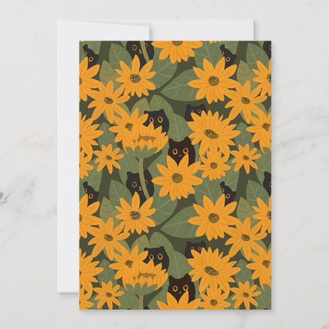 Convite Padrão de Gato Negro e Girassol (Frente)