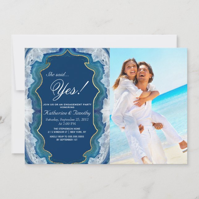 Convite Padrão de Geodo Azul Elegante Bonito (Frente)