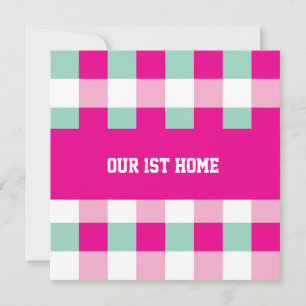 Convite Padrão de Gingham Nossa 1ª Casa