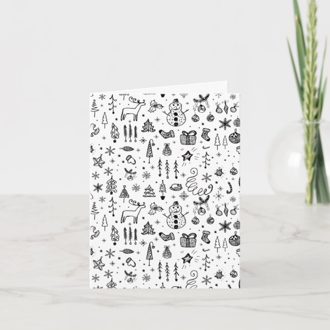 Convite Padrão de Ícones de Natal Preto e Branco – Fofo  (Frente)
