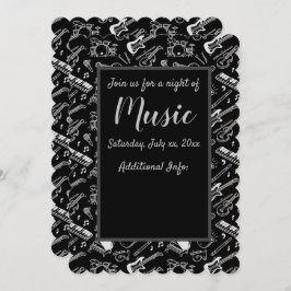 Convite Padrão de instrumentos preto e branco