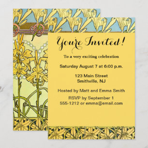 Convite Padrão de lírio Alfonse Mucha Art Nouveau