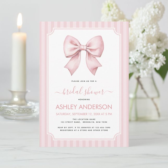 Convite Padrão de Listras Rosa Arco de Casamento Coquette (Criador carregado)